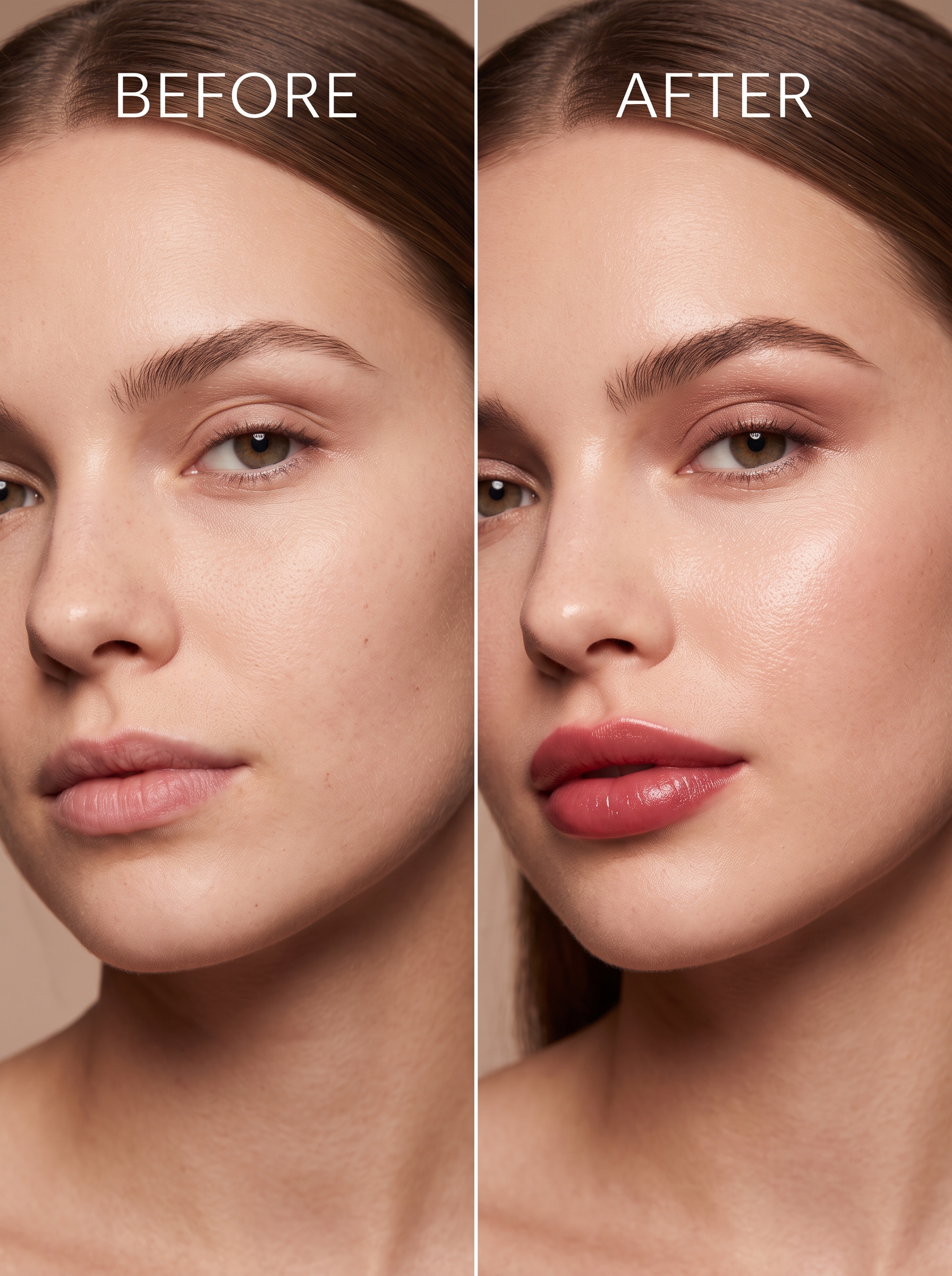 Comparing before and after lip filler preview